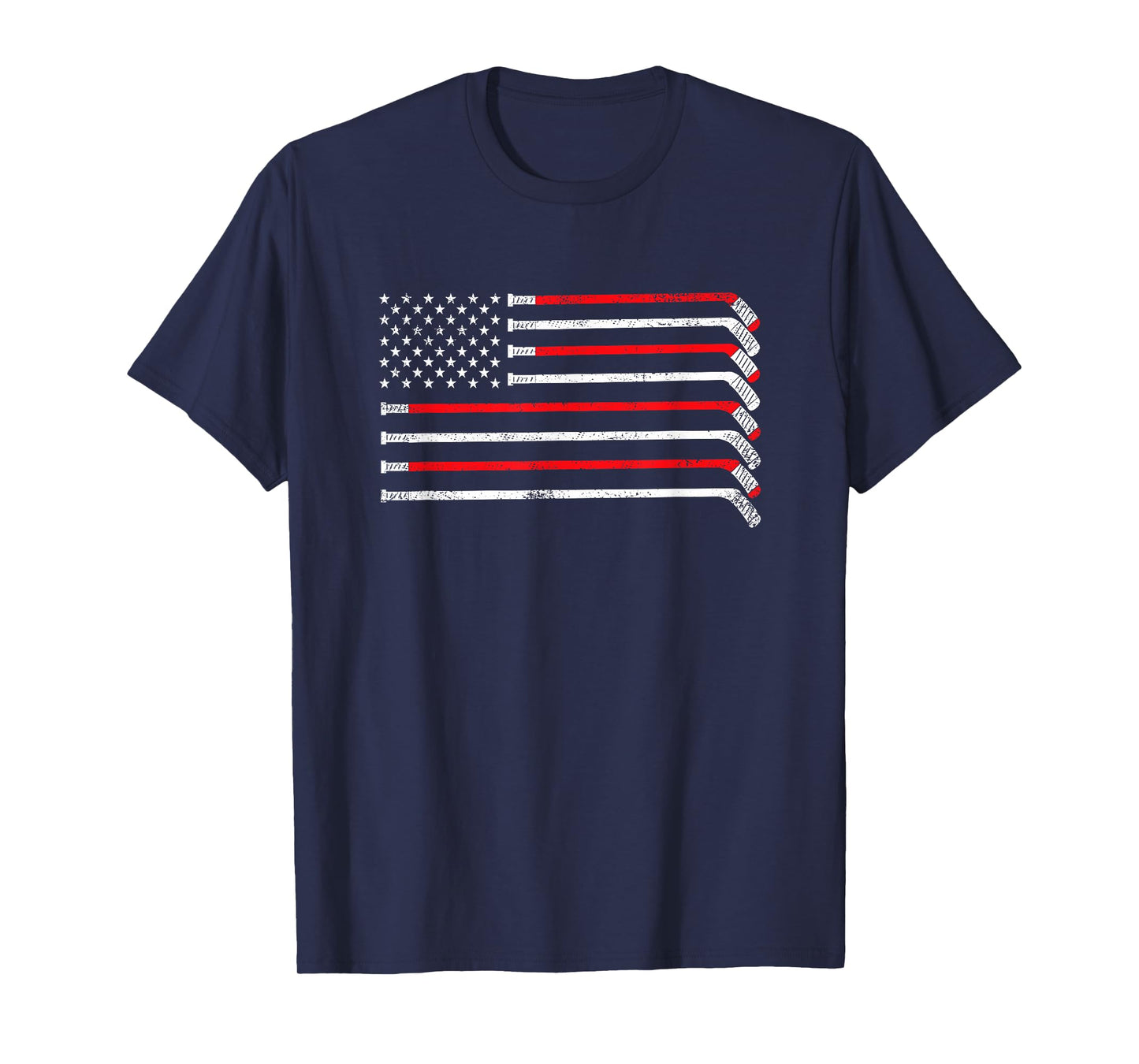 Hockey Stick USA Flag Faded Hockey Player T-Shirt