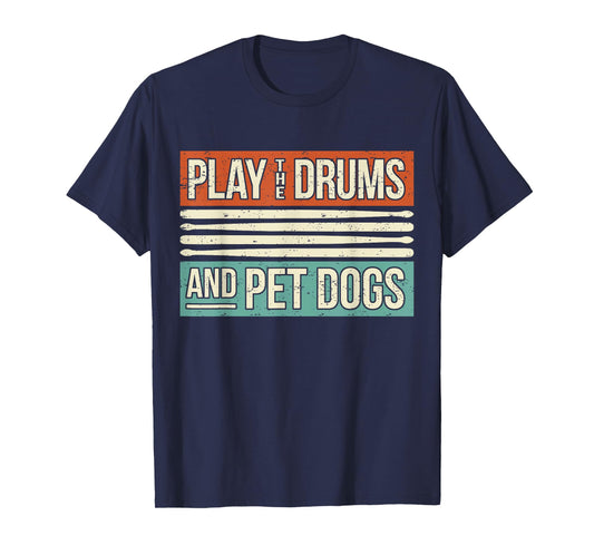 Retro Drummer Dog Owner Drumming Drums Percussion I Pet Dogs T-Shirt