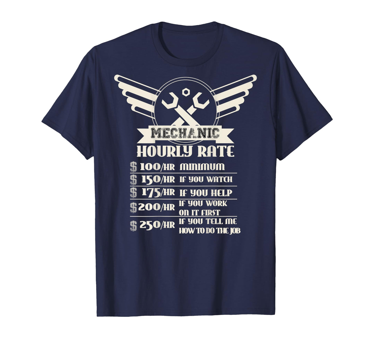 Backside Funny Mechanic Hourly Rate Distressed Design Shirt