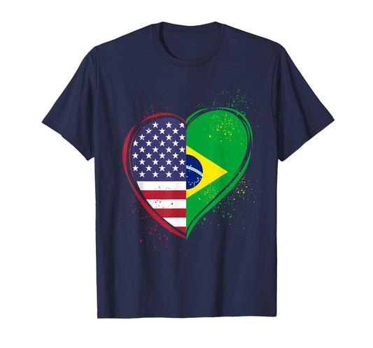 Half Brazilian Half American USA Brazil Culture Patriot Flag T-Shirt