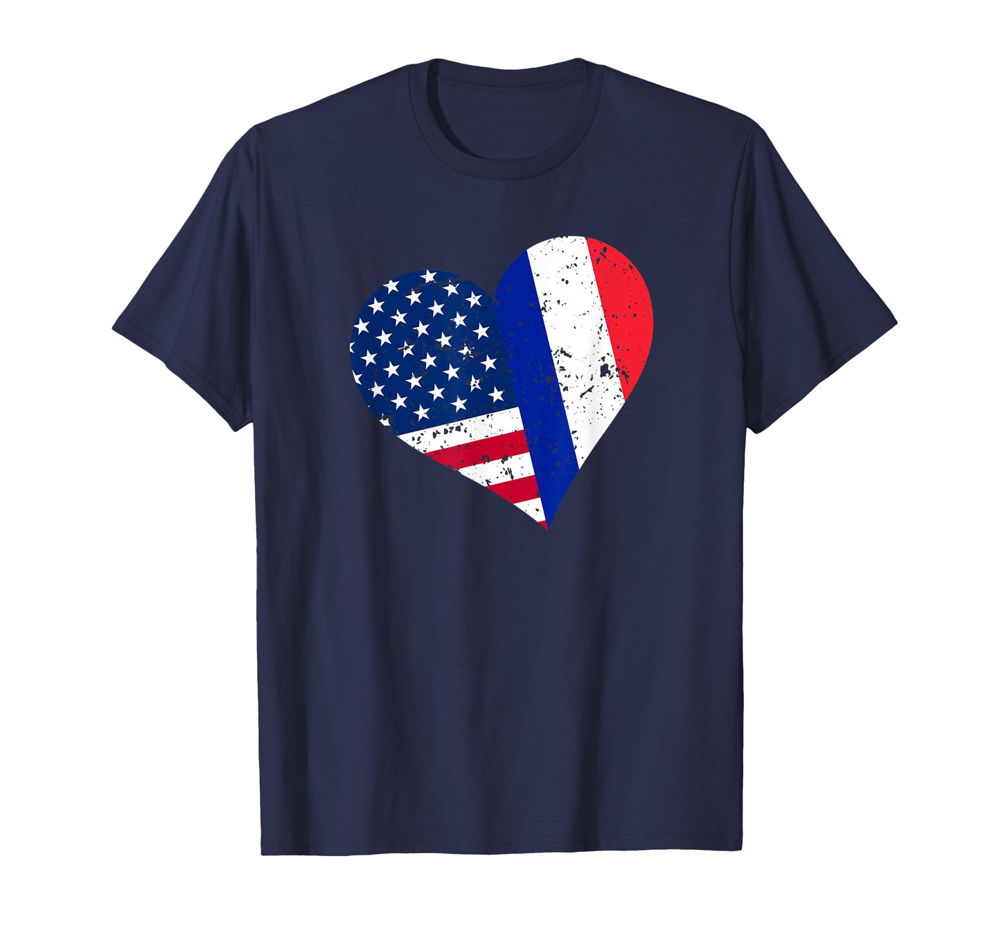 France USA Heart Shirt Distressed French American Flag T-Shirt