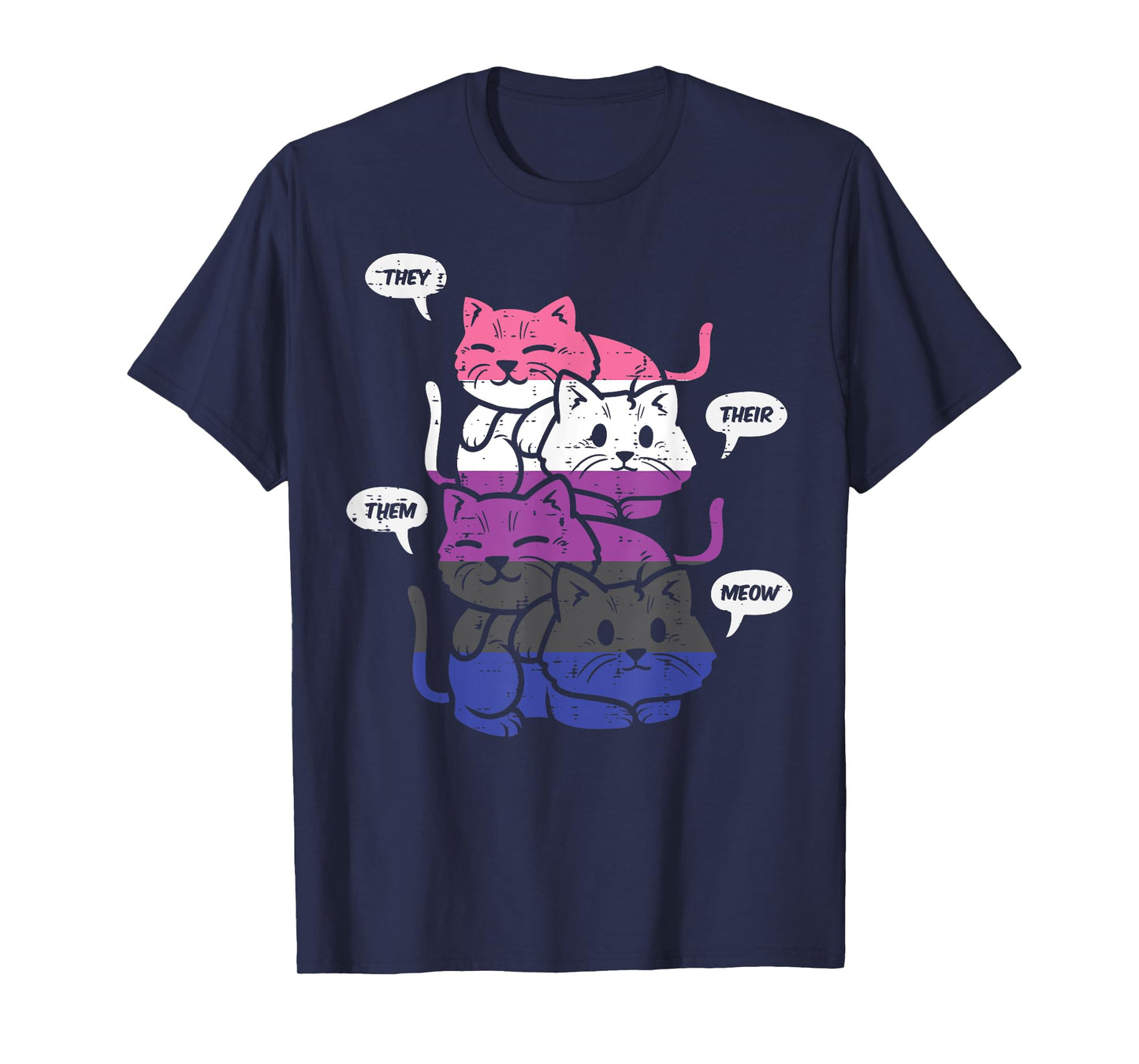 They Their Them Meow Cats Pronouns LGBTQ Genderfluid Flag T-Shirt