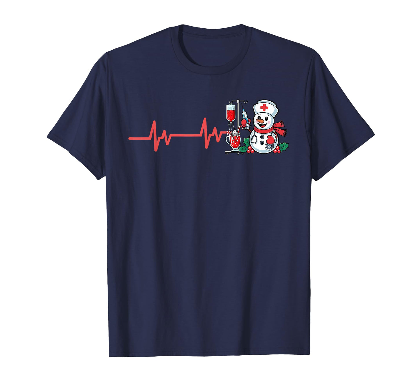 Christmas Nurse Heartbeat Snowman Xmas Scrub Top RN Women T-Shirt