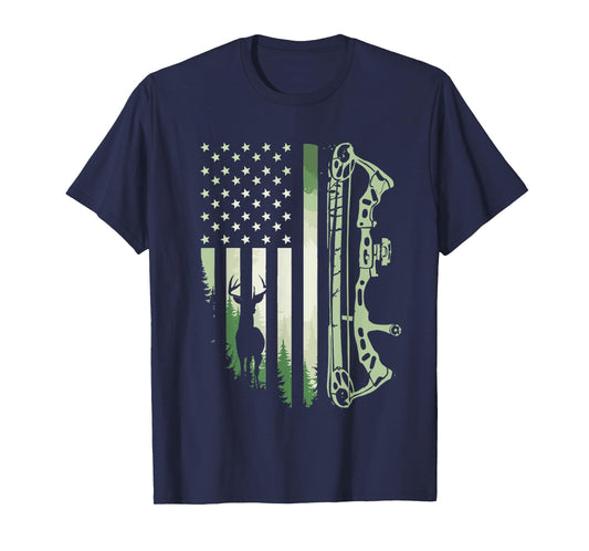 Patriotic Bowhunting USA Flag Bow Archery Deer Hunting Wild T-Shirt