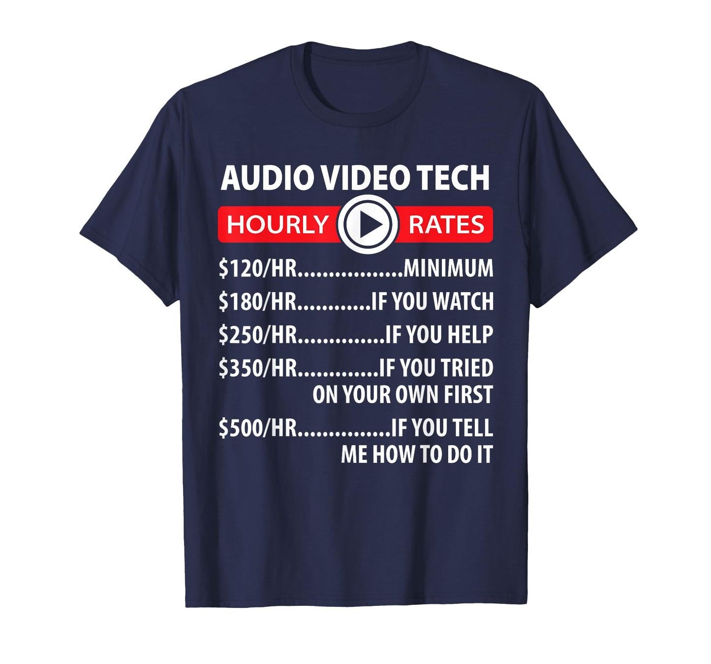Audio Video Tech Hourly Rates Joke Shirt Funny A/V Installer T-Shirt
