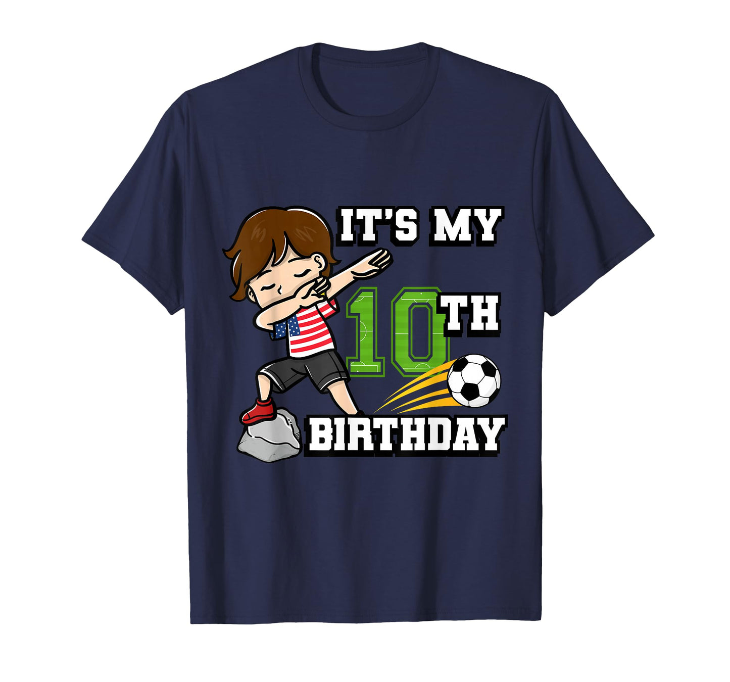Soccer Boy It's My 10th Birthday American Flag T-Shirt