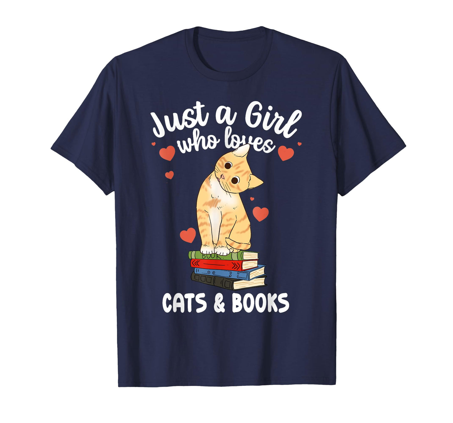 Just a Girl Who Loves Cats and Books Reading Cat & Bookworm T-Shirt