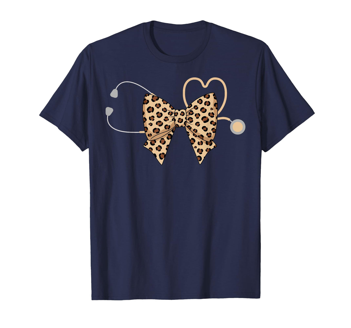Cute Girls Leopard Print Coquette Bow Nurse Stethoscope T-Shirt