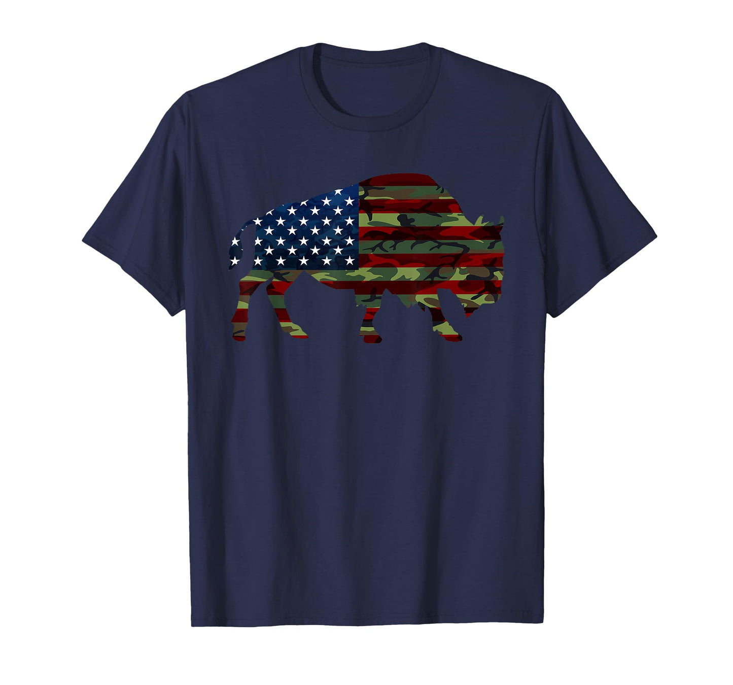 American Bison Cattle Ox USA Flag Camouflage Buffalo T-Shirt