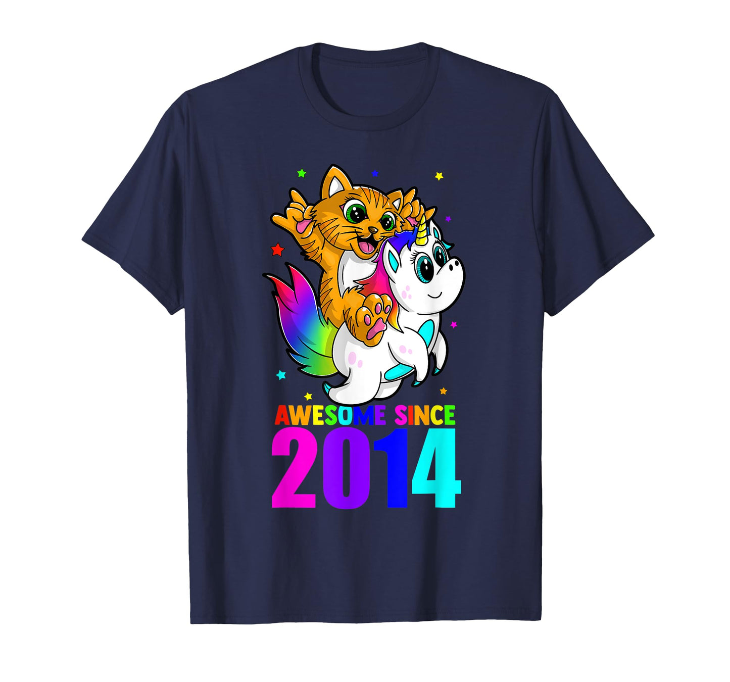 Awesome Since 2014 Unicorn Cat Birthday Girl Boys Cute Kids T-Shirt