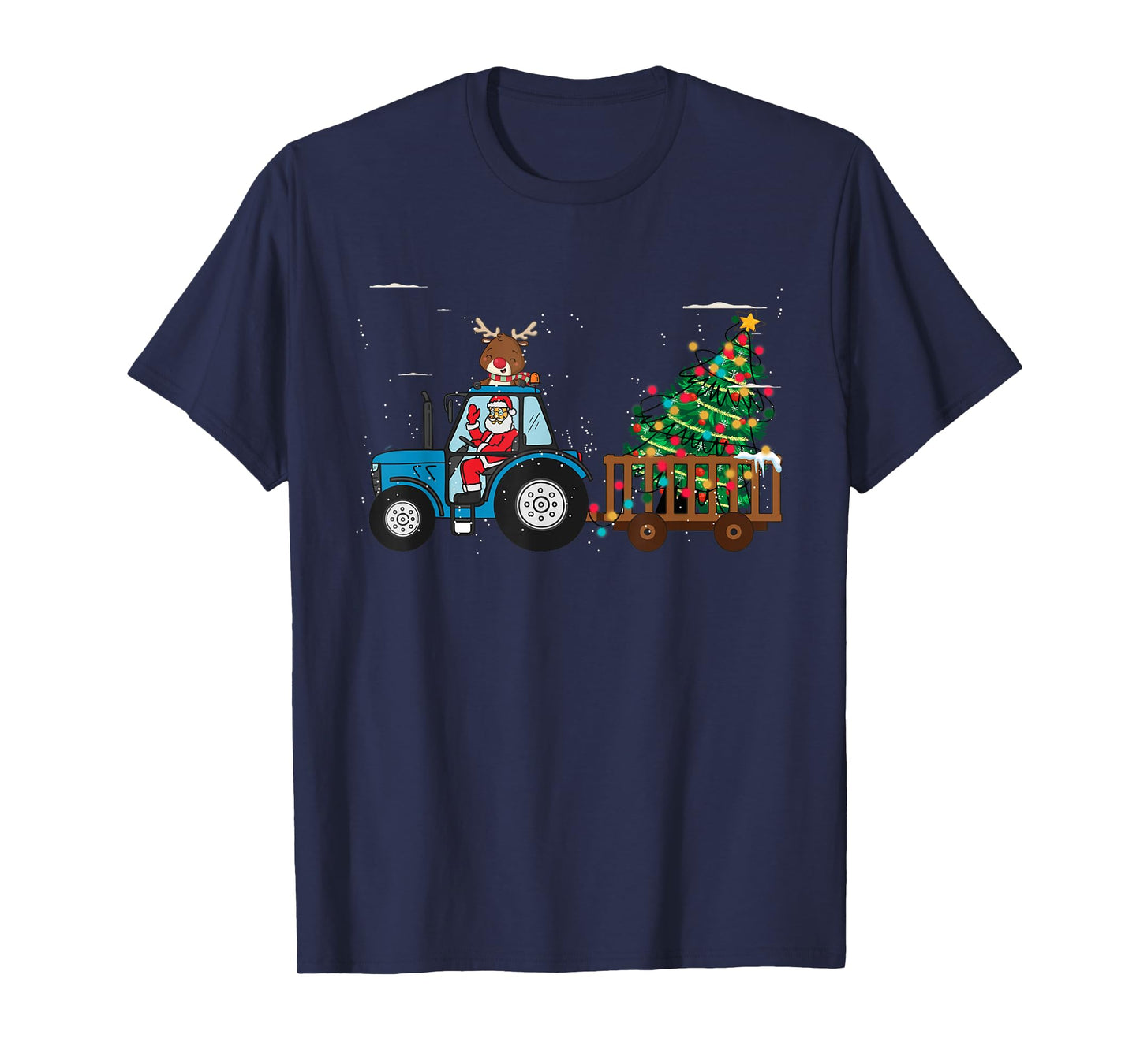 Christmas Farm Tractor Xmas Tree Lights Santa Hat Farmer T-Shirt