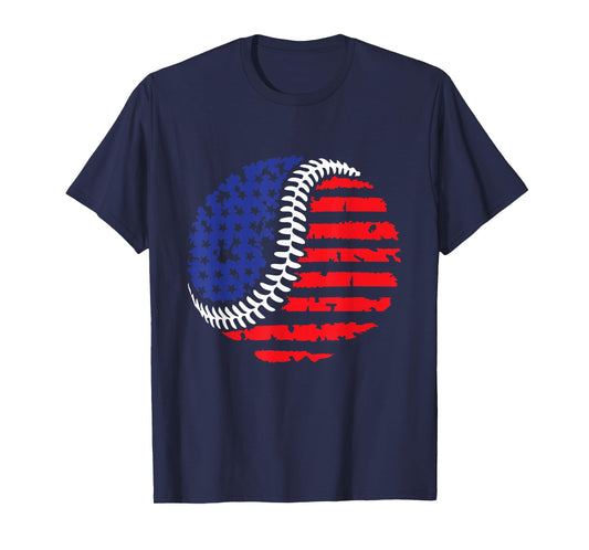 Vintage Baseball American Flag For Men Boys Girls Women T-Shirt