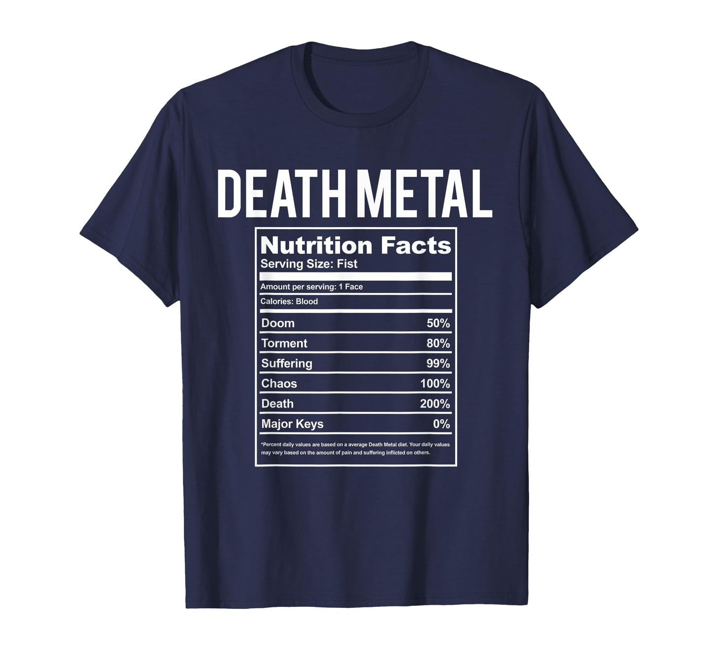 Funny Brutal Death Metal Nutrition Facts Concert Gift T-Shirt Small