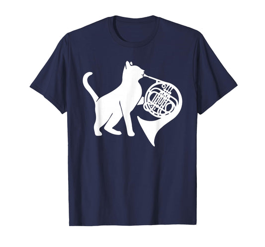 Cool Cat Playing French Horn Musician Orchestra Music T-Shirt
