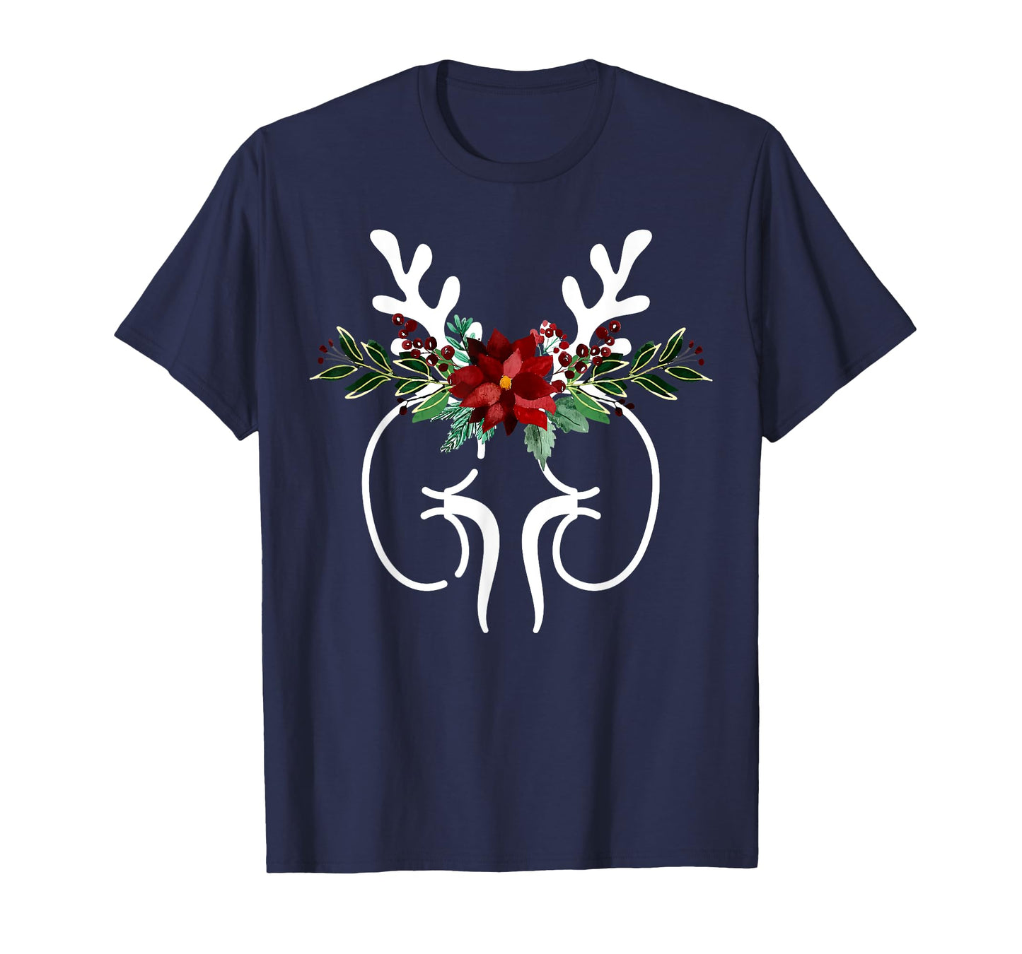 Anatomy Kidney Floral Reindeer Christmas Dialysis Nurse T-Shirt