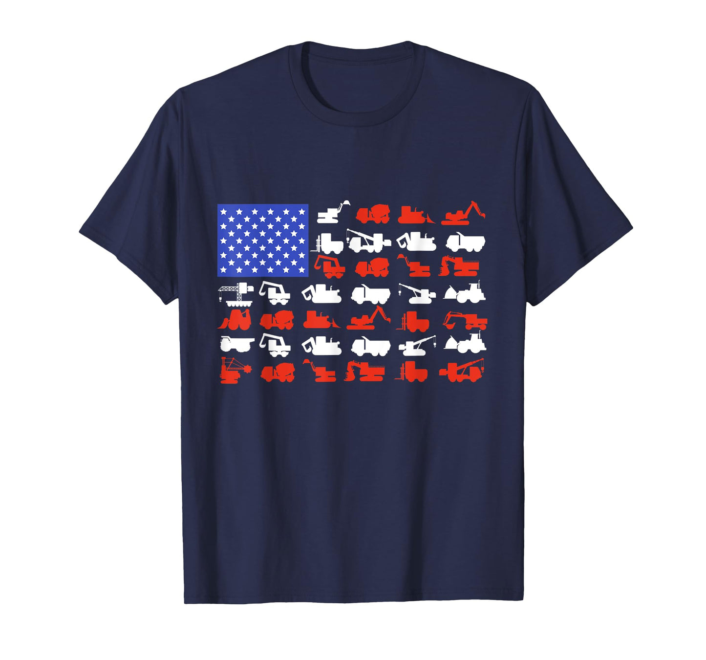 Construction Vehicles USA American Flag Excavator Trucks T-Shirt