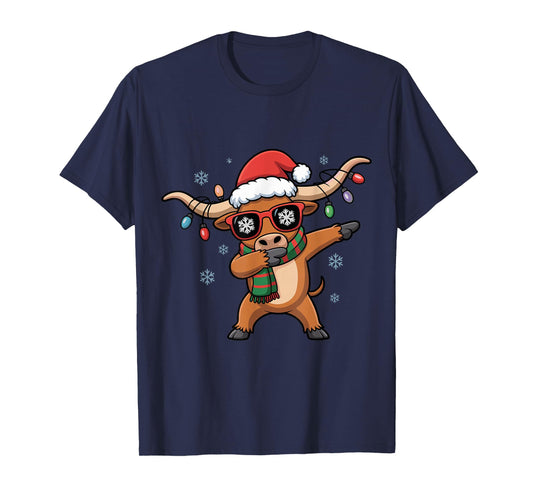 Dabbing Longhorn Christmas Funny Holiday Design T-Shirt