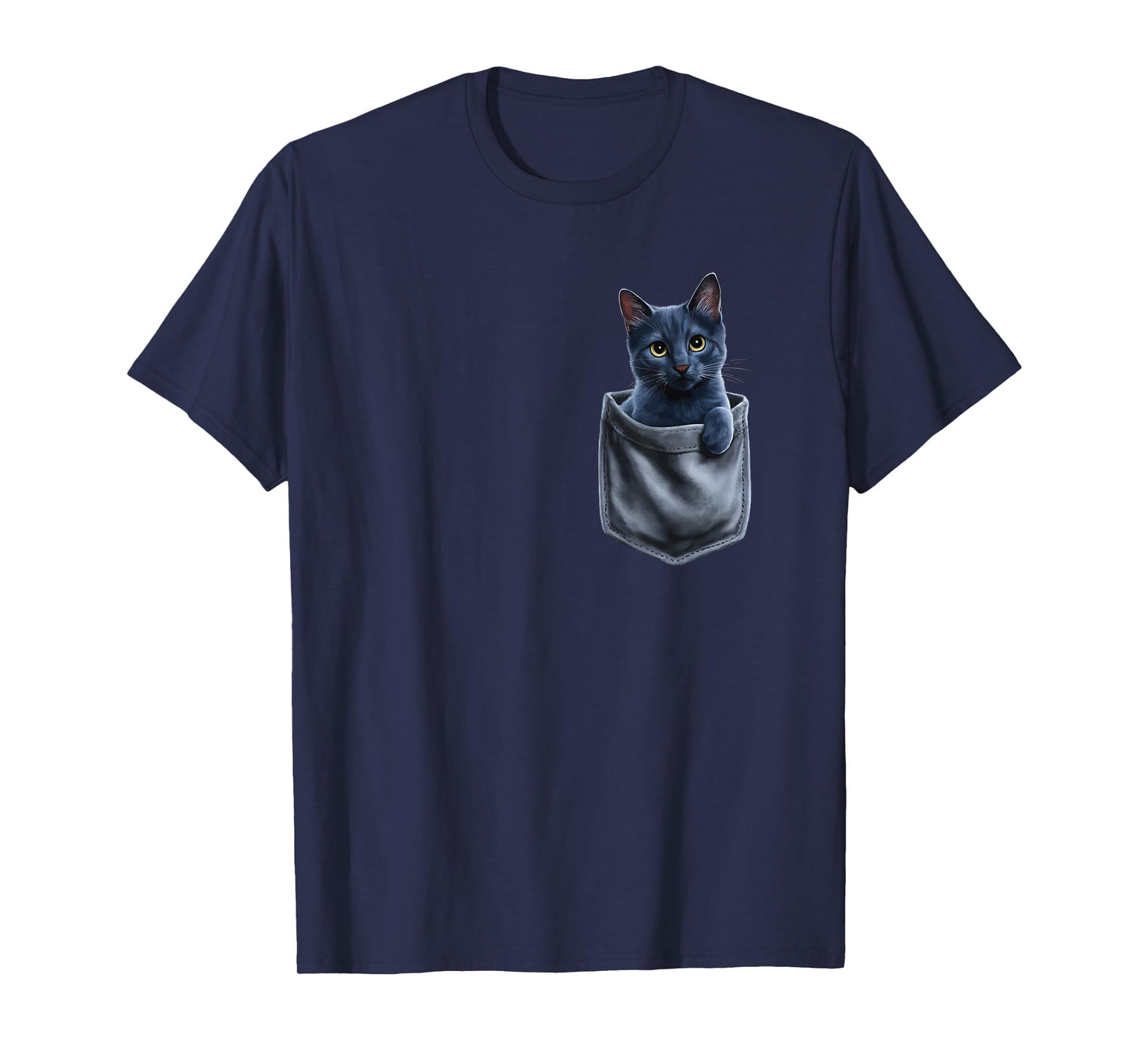 Russian Blue Cat In Pocket Men Women Kids T-Shirt
