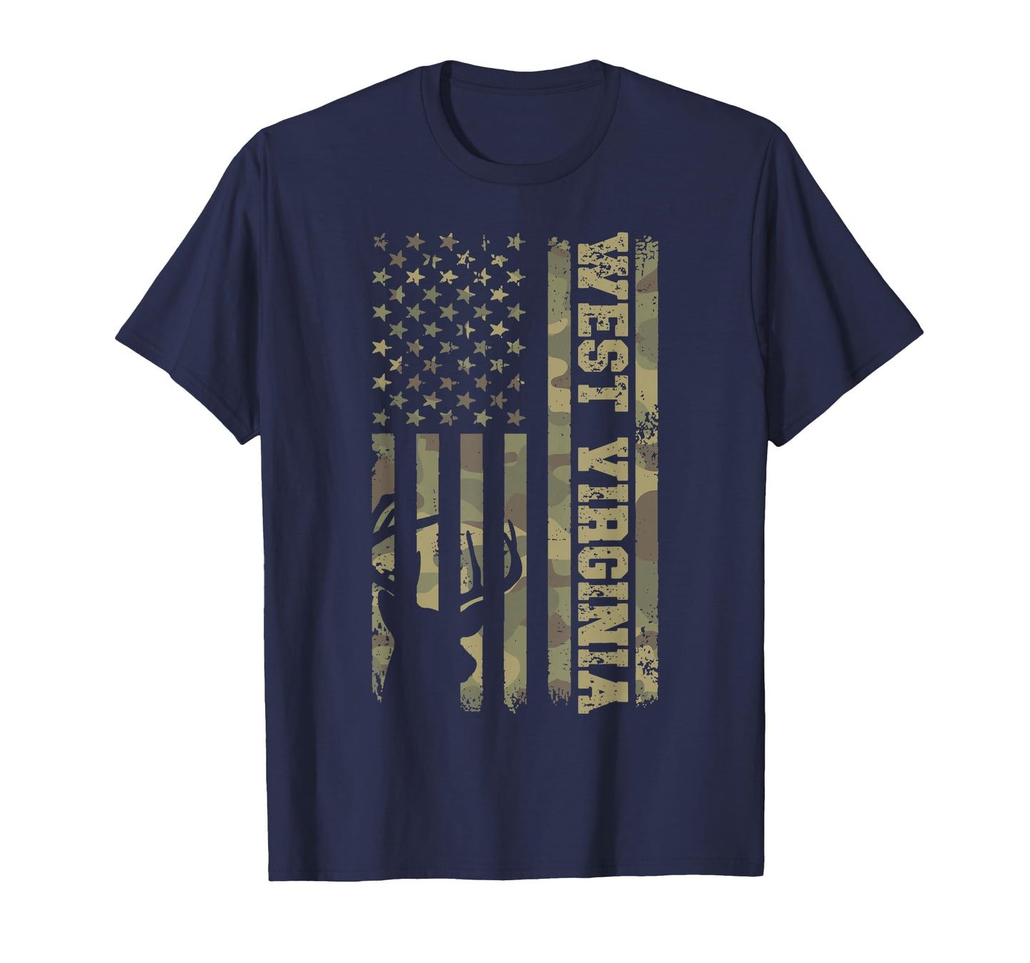 West Virginia Deer Hunter Vintage Deer Hunting Camo USA Flag T-Shirt