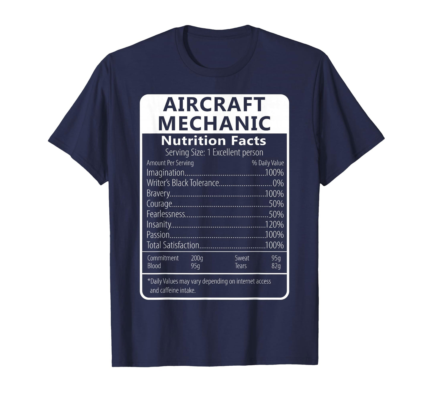 Aircraft Mechanic Nutrition Facts Sarcastic T-Shirt