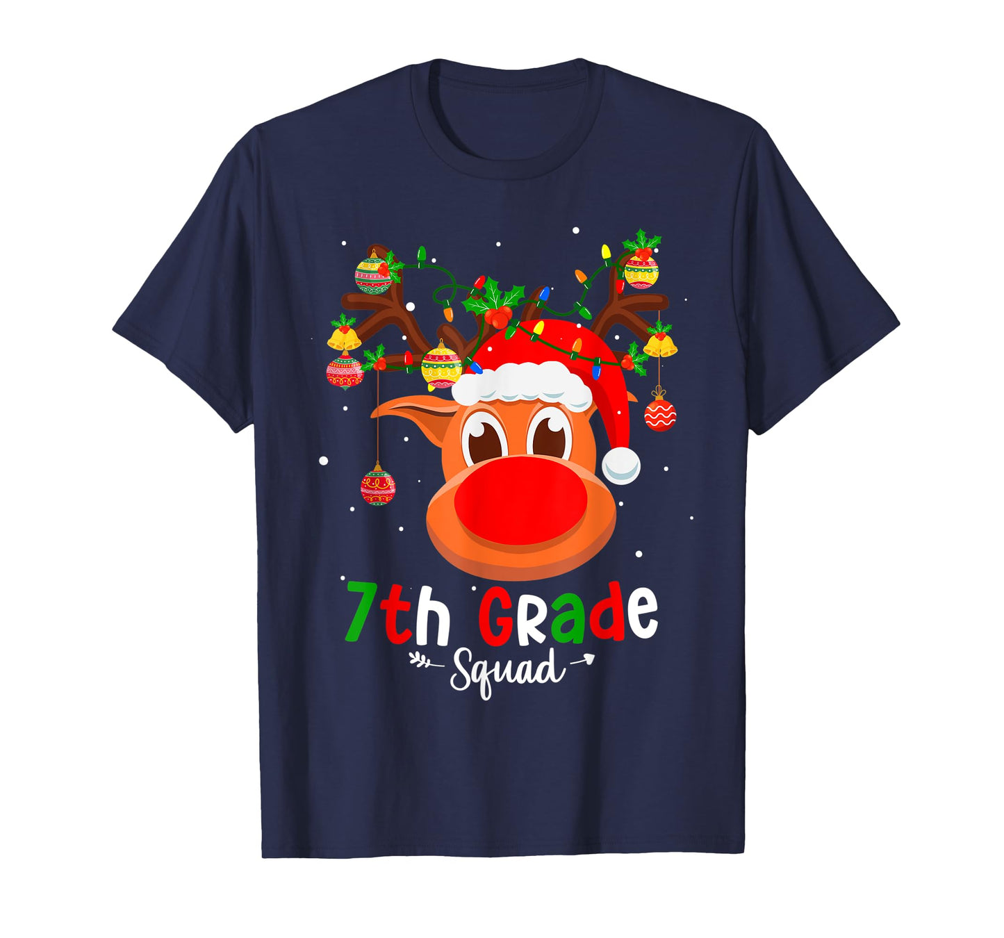 7th Grade Squad Plaid Reindeer Santa Hat Teacher Christmas Men Women Kids T-Shirt