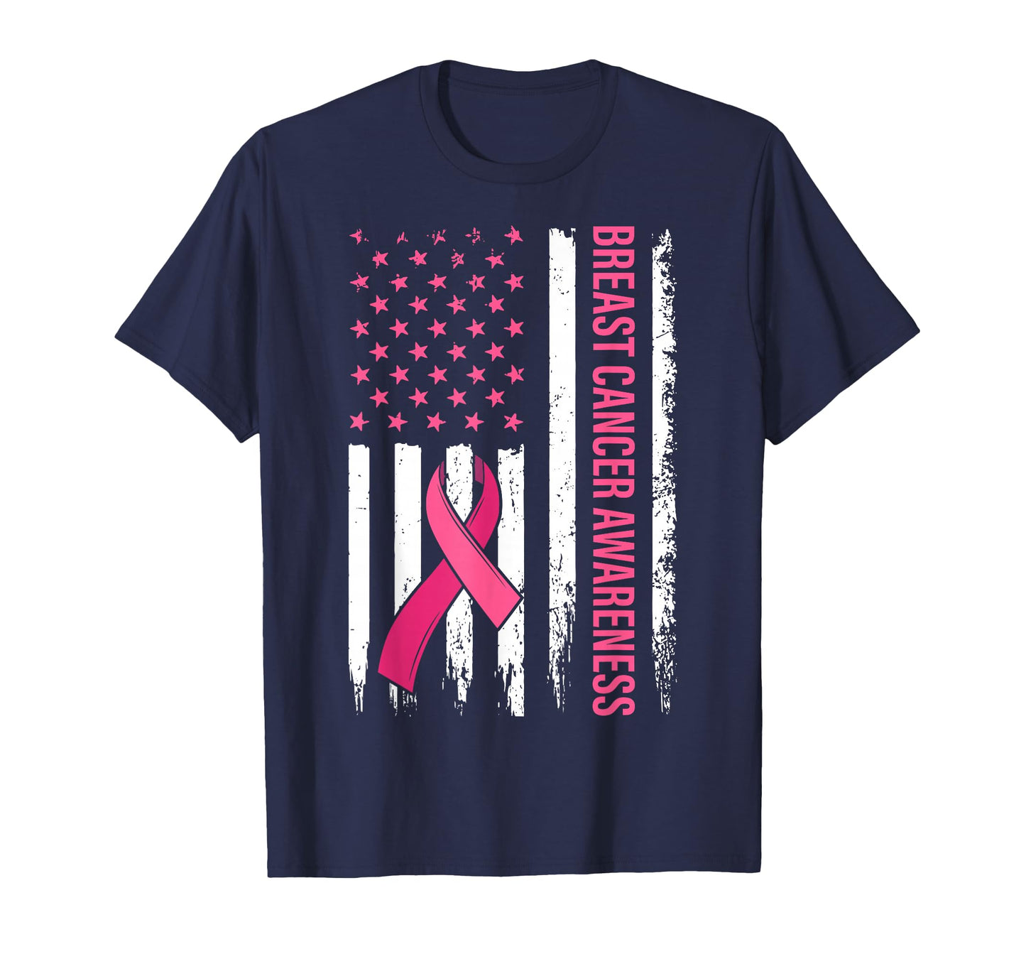 Warrior Survivor Breast Cancer Awareness Pink Ribbon US Flag T-Shirt