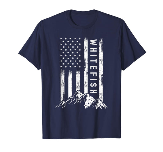 Patriotic Outdoors Nature Hiking Mountains Montana Whitefish Women Kids Men T-Shirt