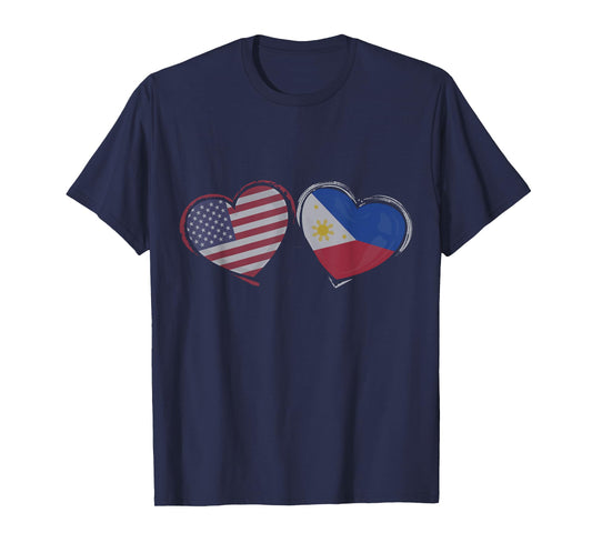 USA Philippines Flag Heart Valentines Day Filipino American T-Shirt