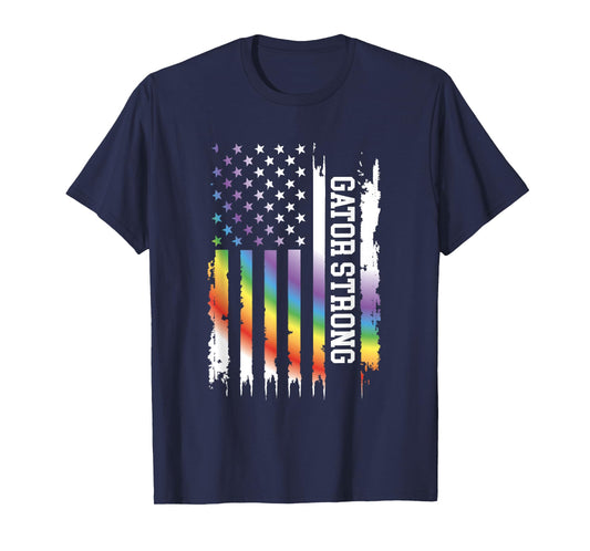 Gator Strong United States Distressed Rainbow w US Flag T-Shirt