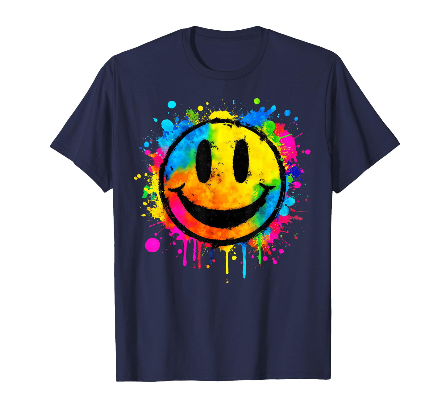 Cute Paint Splash Happy Smile Face 70s Tie Dye Smiling Funny T-Shirt