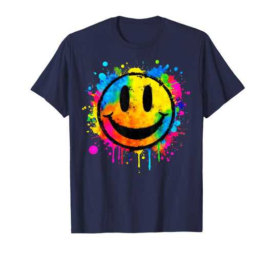 Cute Paint Splash Happy Smile Face 70s Tie Dye Smiling Funny T-Shirt