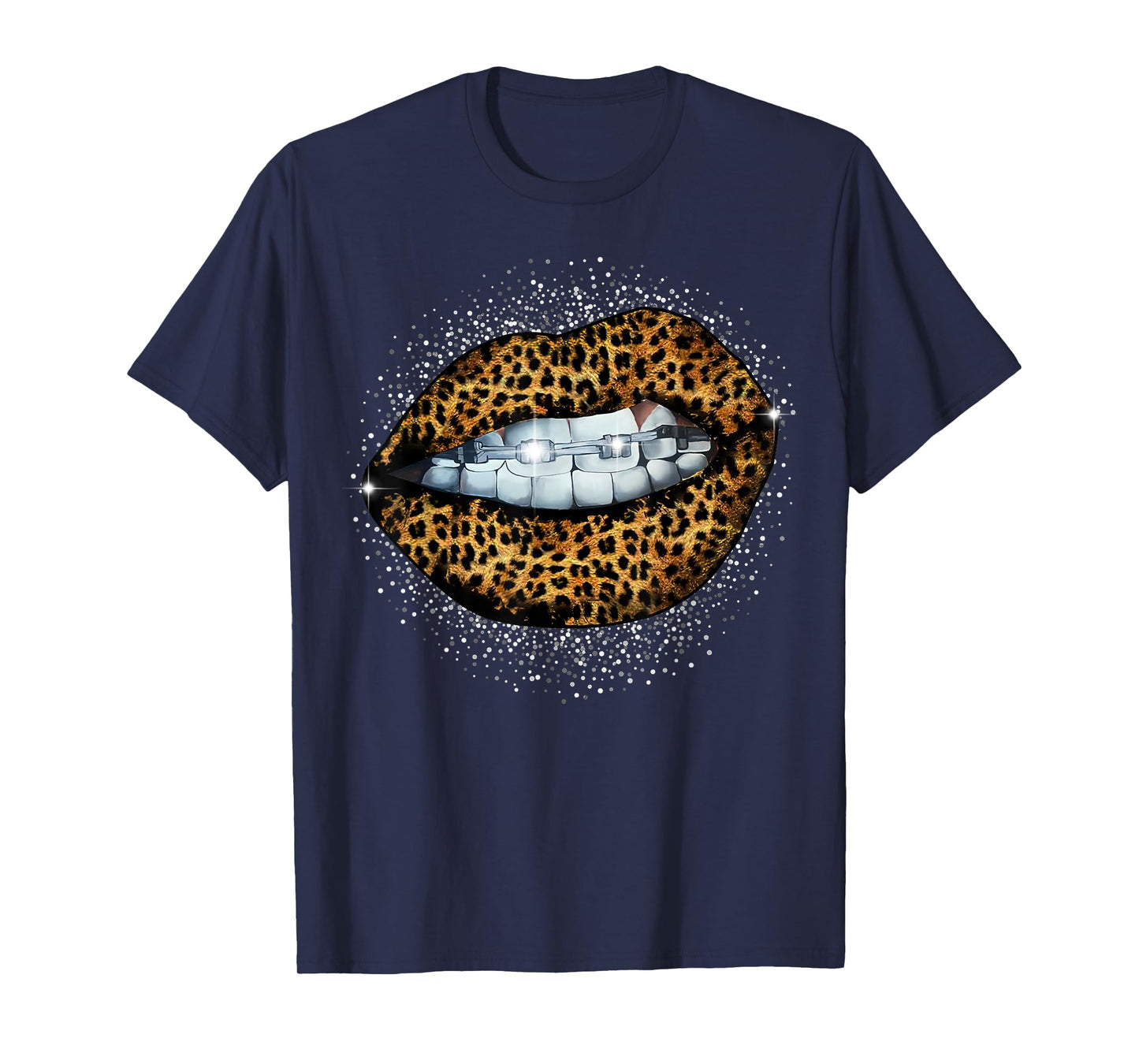 Cool Braces Dentist Leopard Cheetah Print Womens Lip T-Shirt