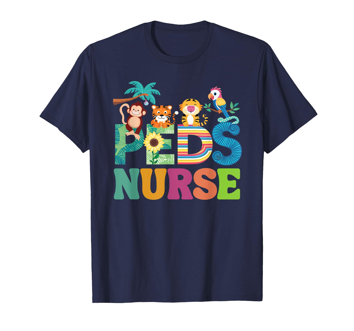 Colorful Peds Nurse Cute Animals PEDS Oncology Nurse T-Shirt