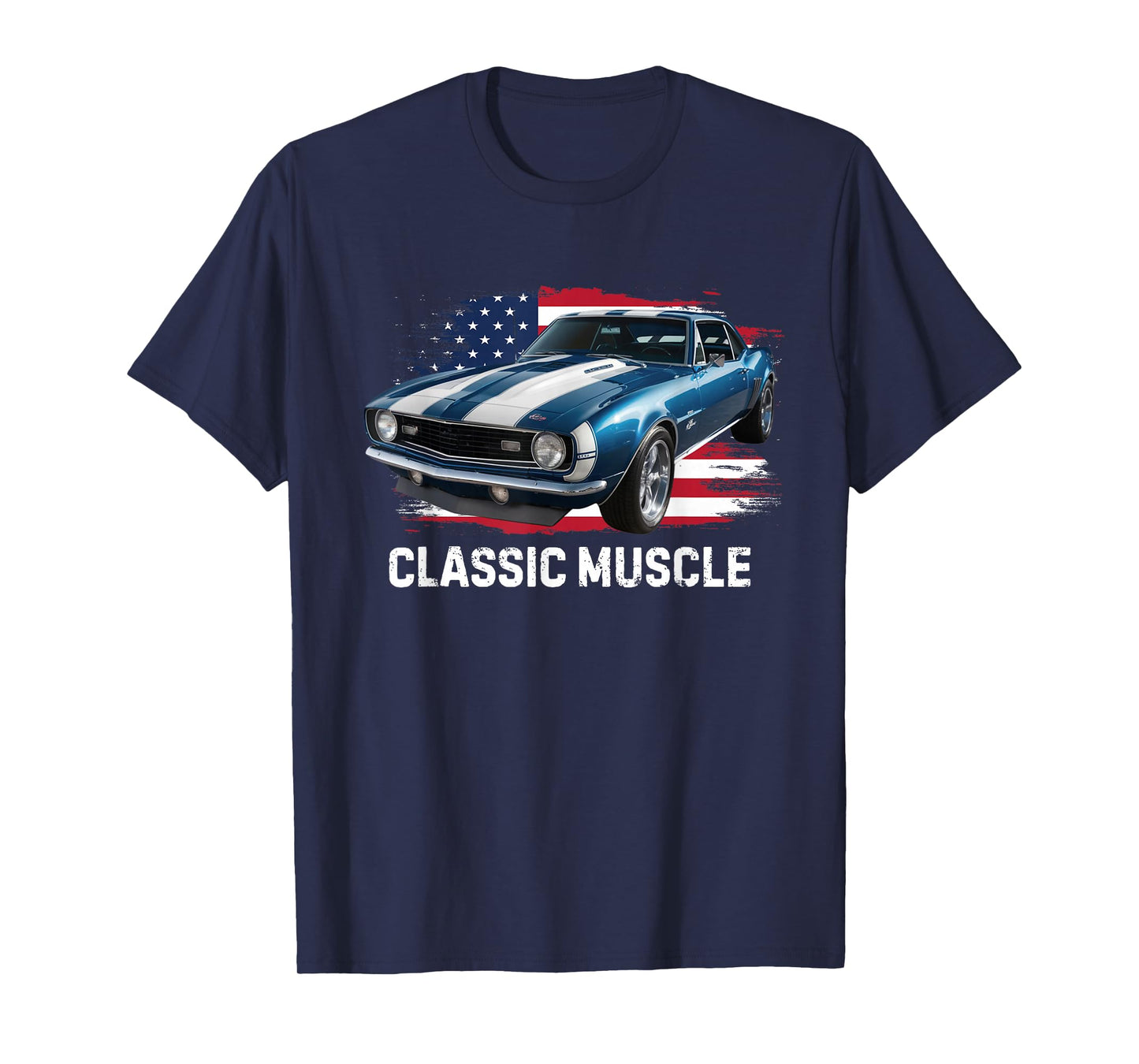 Patriotic USA Retro Flag Classic Vintage Muscle American Car T-Shirt