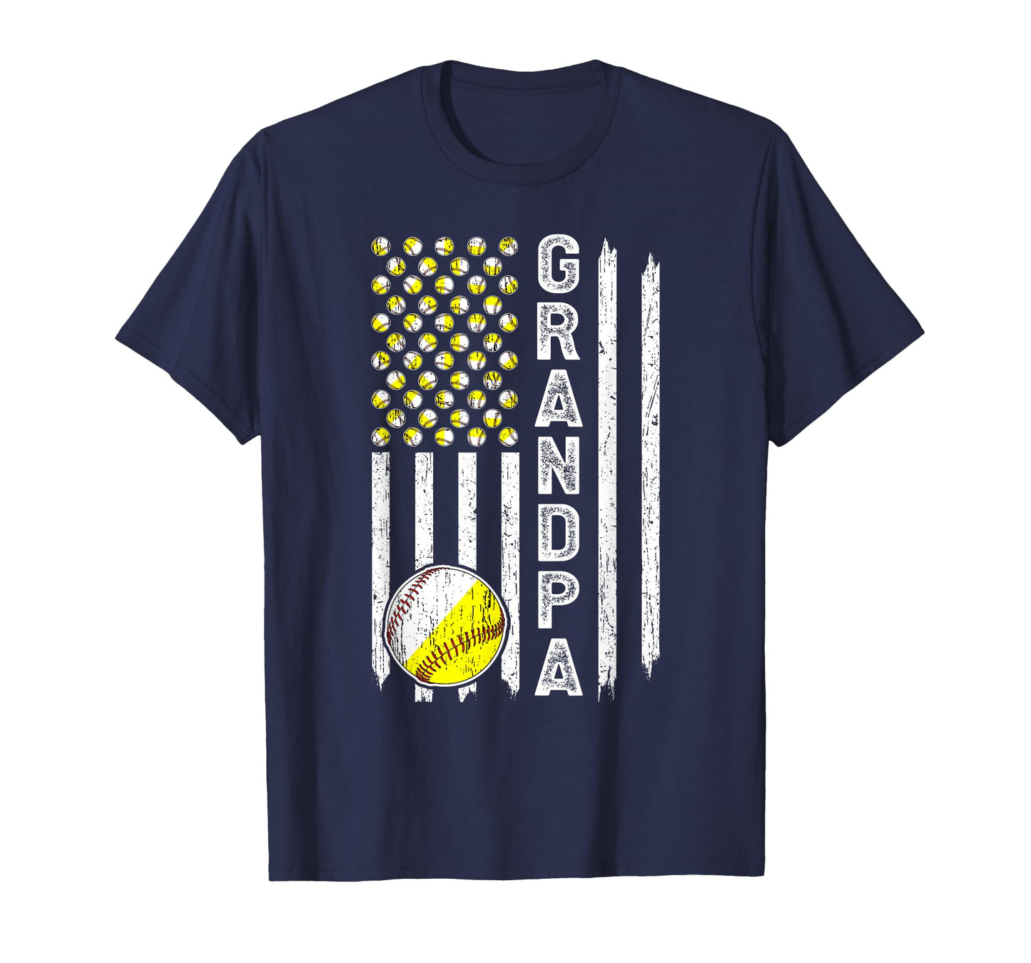 Grandpa American Flag Softball Baseball Grandpa T-Shirt