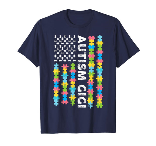 Autism Gigi Awareness I'm A Proud Grandma Vintage US Flag T-Shirt