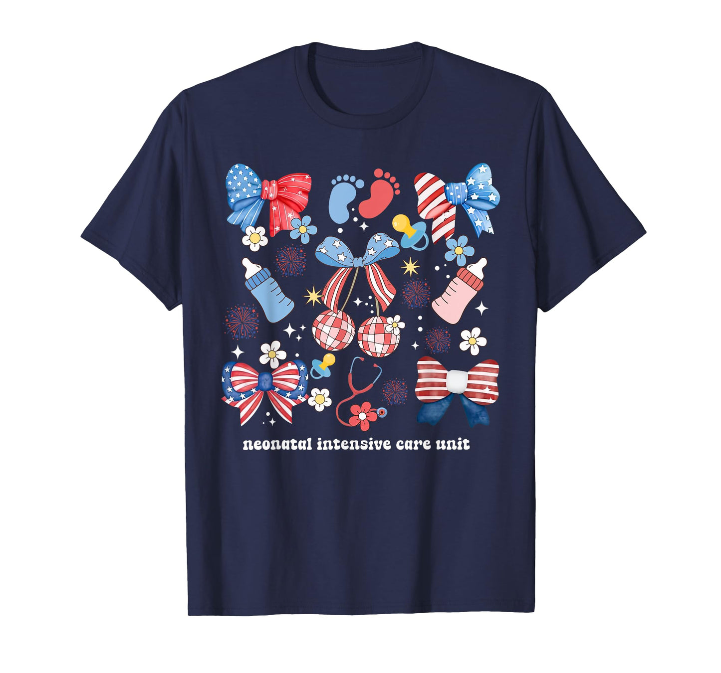 4th of July Neonatal ICU Nurse Coquette Bow NICU Nursing Women Men T-Shirt