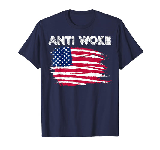 Anti Woke American Flag T-Shirt, Small, Black