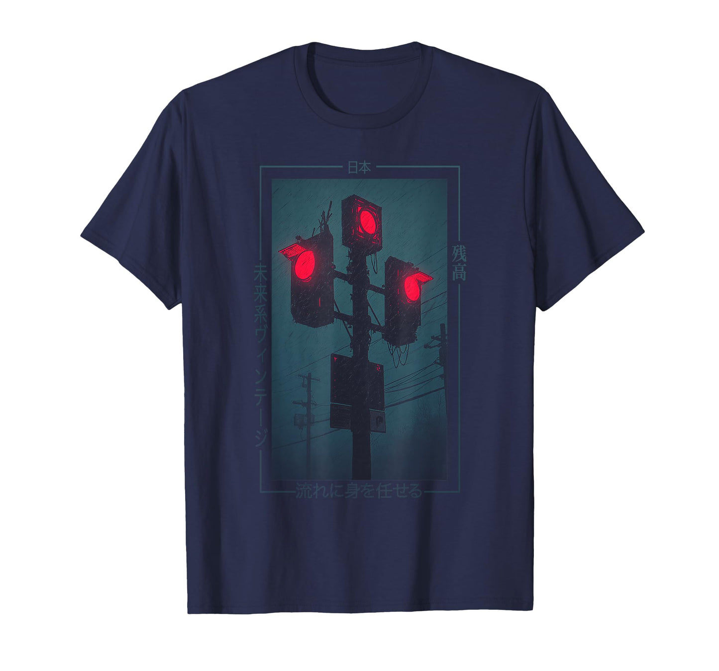 Cyberpunk Traffic Lights Japanese - Vaporwave Urban Art T-Shirt