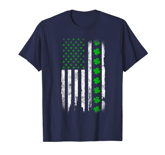 US American Flag with Shamrocks for St Patricks Day Lucky T-Shirt