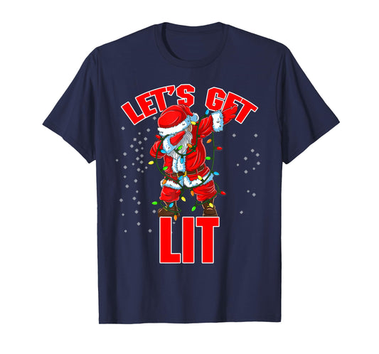 Let's Get Lit Drinking Santa Hat Dabbing Christmas Lights T-Shirt