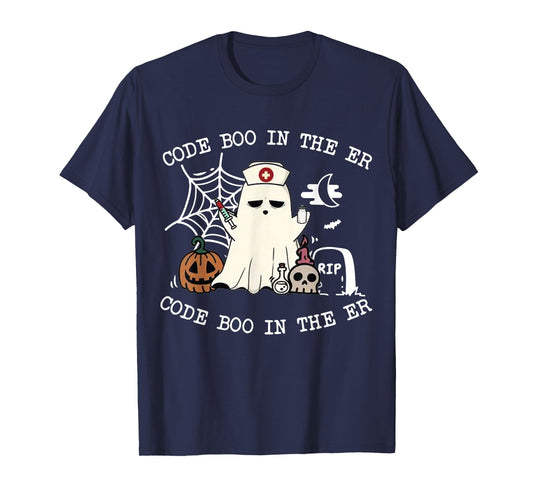Code Boo in The ER Emergency Room Nurse Spooky Halloween T-Shirt