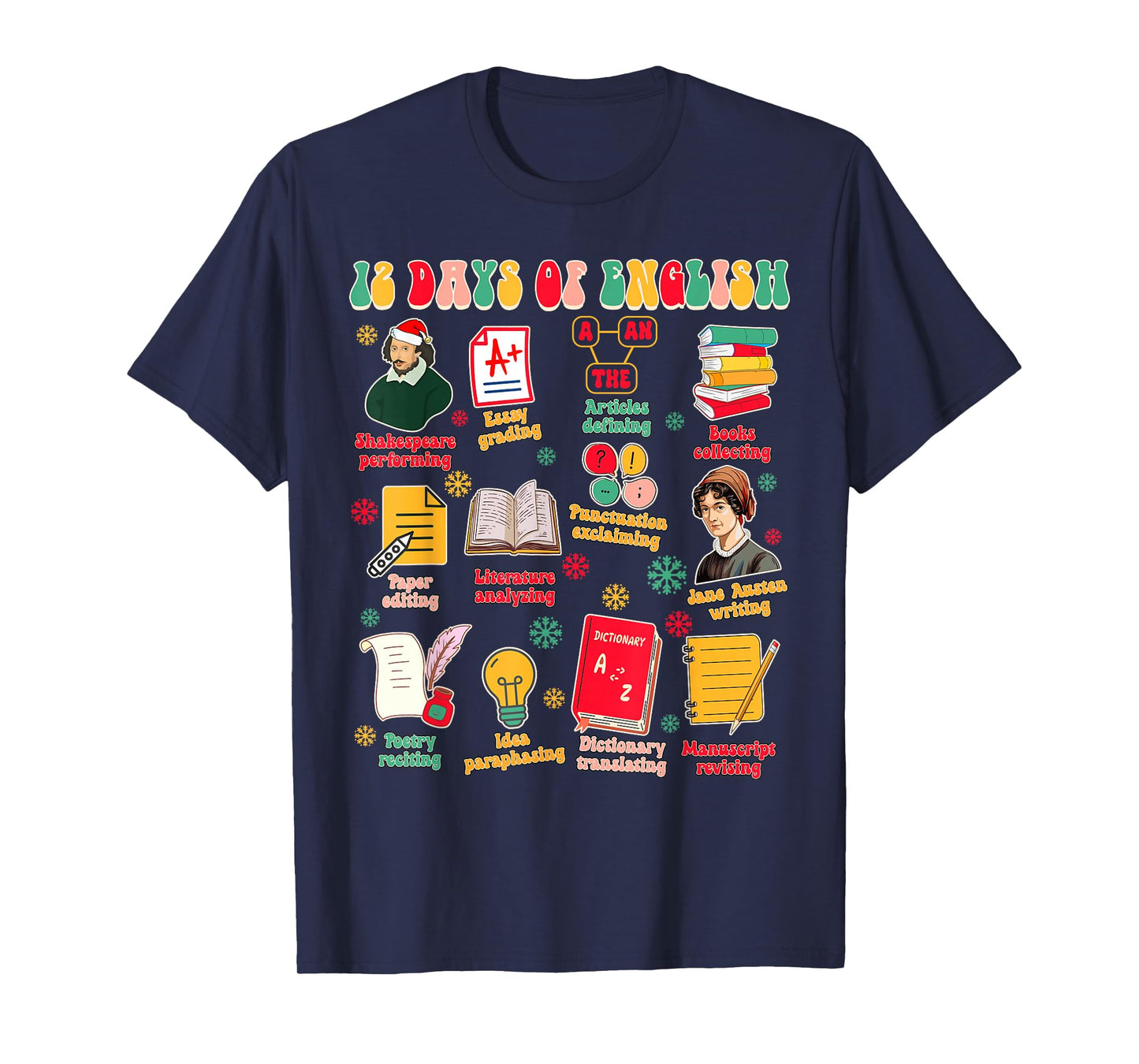 Christmas Xmas English Teacher Teaching 12 Days Of English T-Shirt