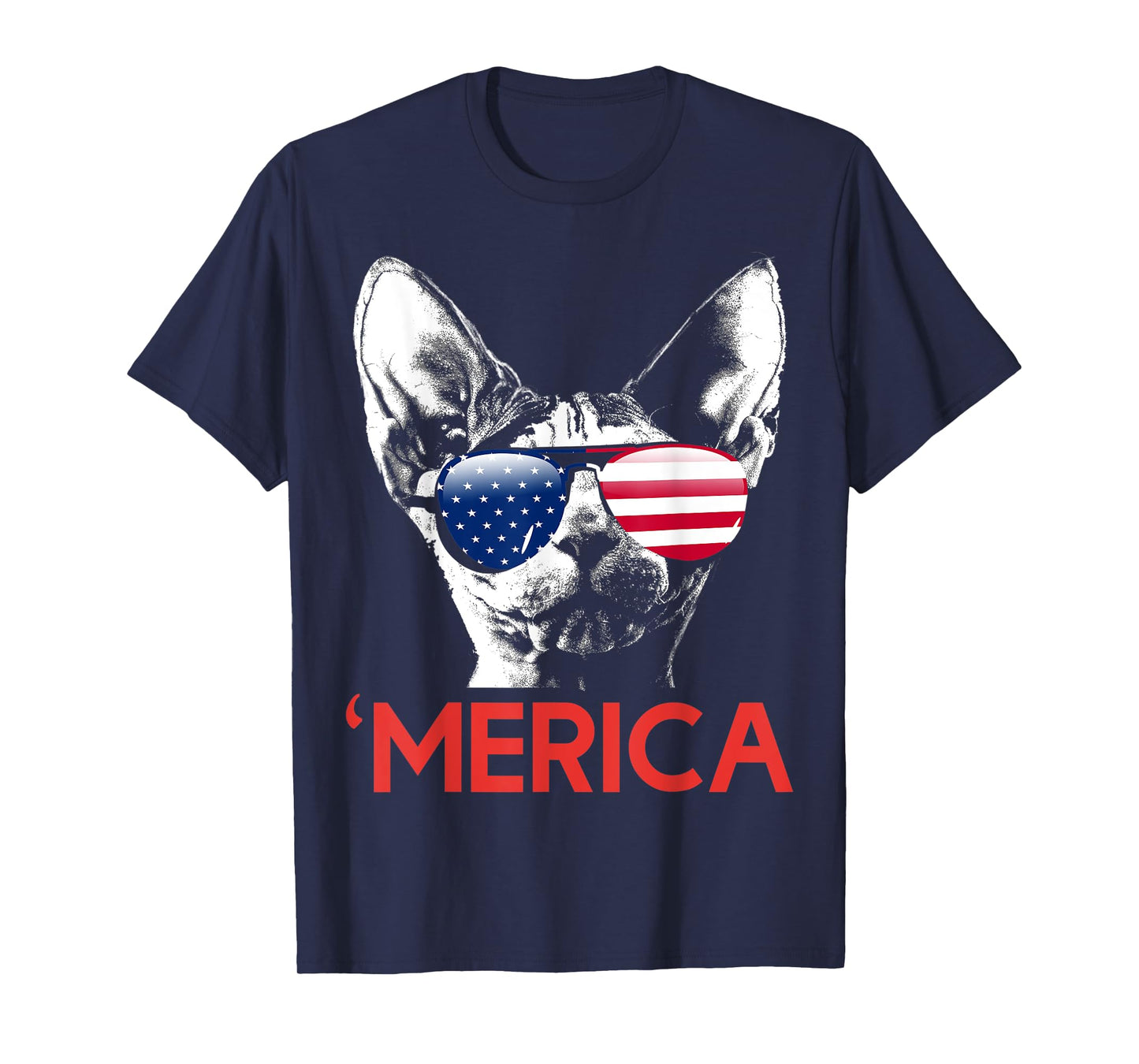 Merica Sphynx Cat American Flag 4th of July T-Shirt for Women Men