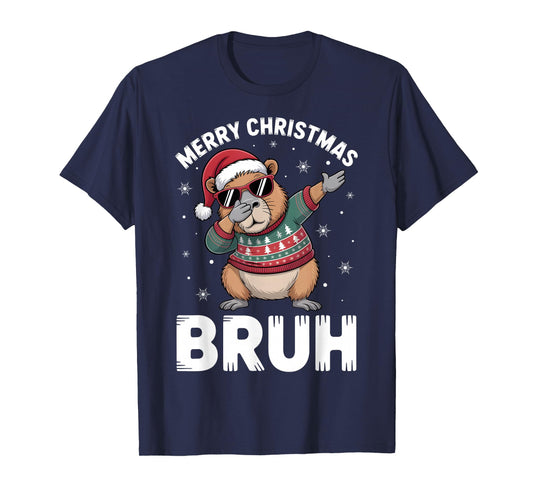 Merry Christmas Bruh Capybara Dabbing Santa Hat Xmas Capy T-Shirt