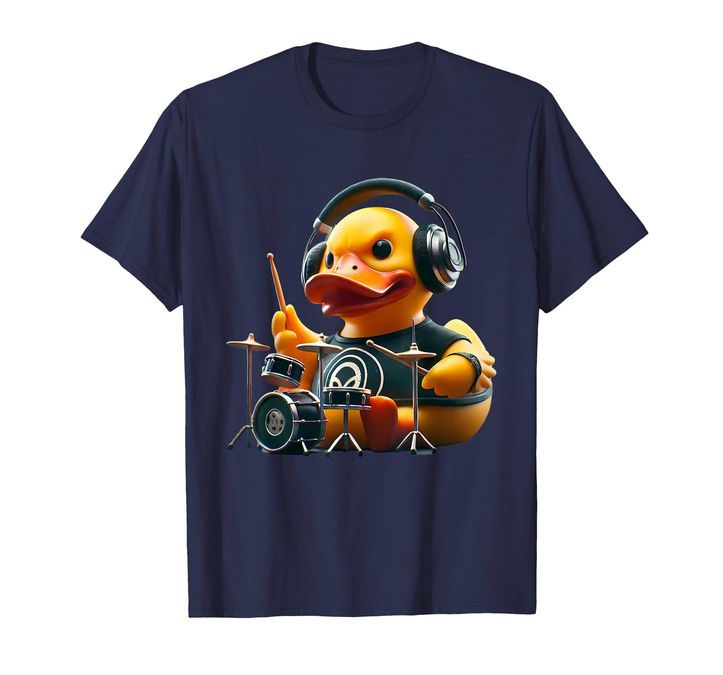 Cute Drummer Rubber Duck Designs Unisex-Adults, Kids Blue Short Sleeve T-Shirt Small