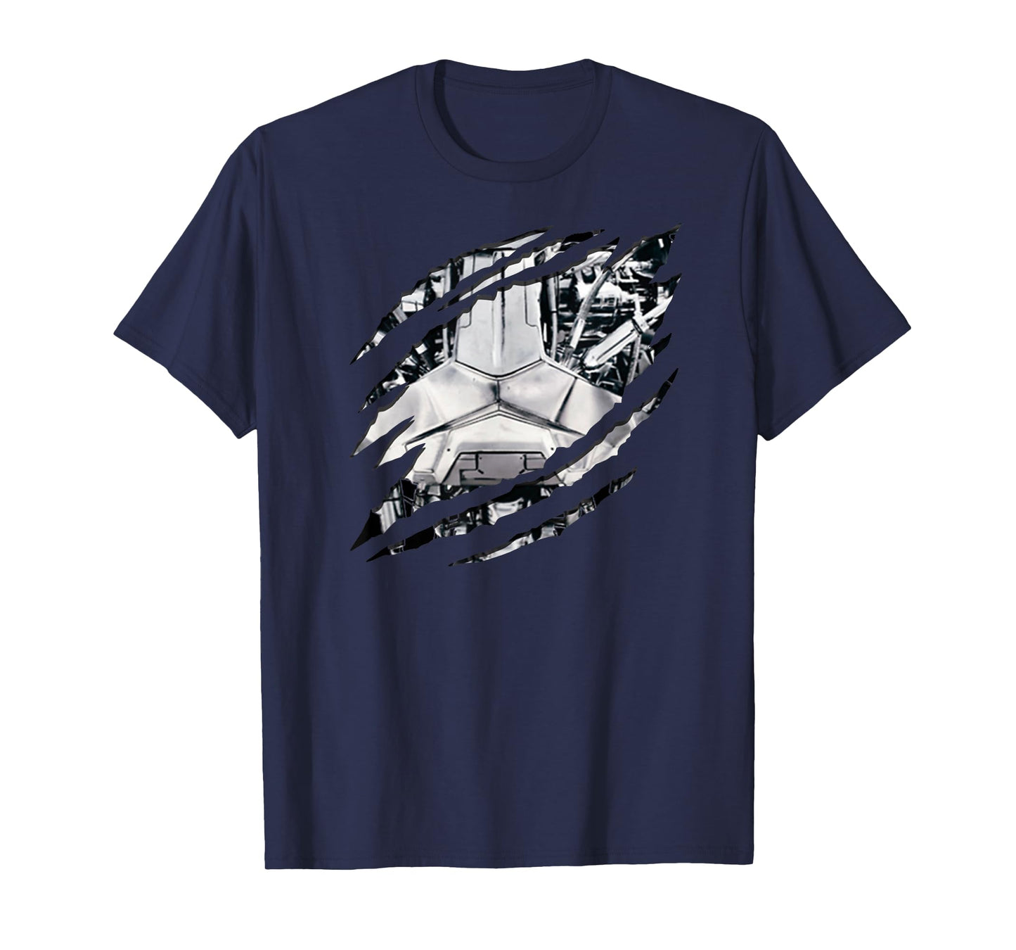 Cool Novelty Torn Clothes Revealing Robot Skeleton Halloween T-Shirt