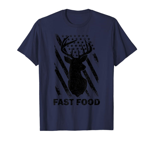 Fast Food Funny Buck Elk Deer Hunting Flag USA American T-Shirt