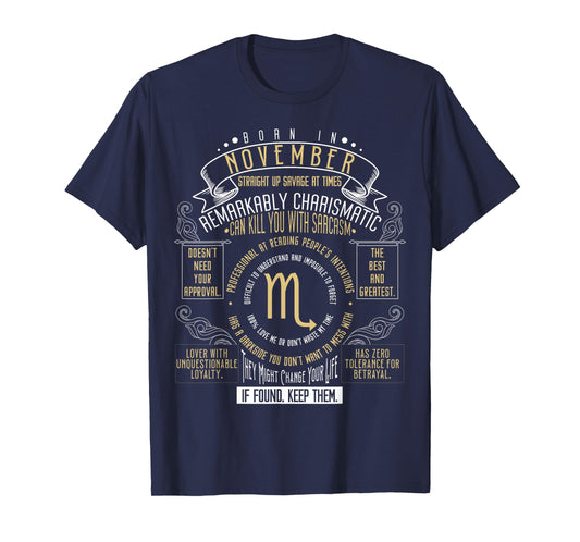 Born In November Scorpio Zodiac Birthday Horoscope Astrology T-Shirt