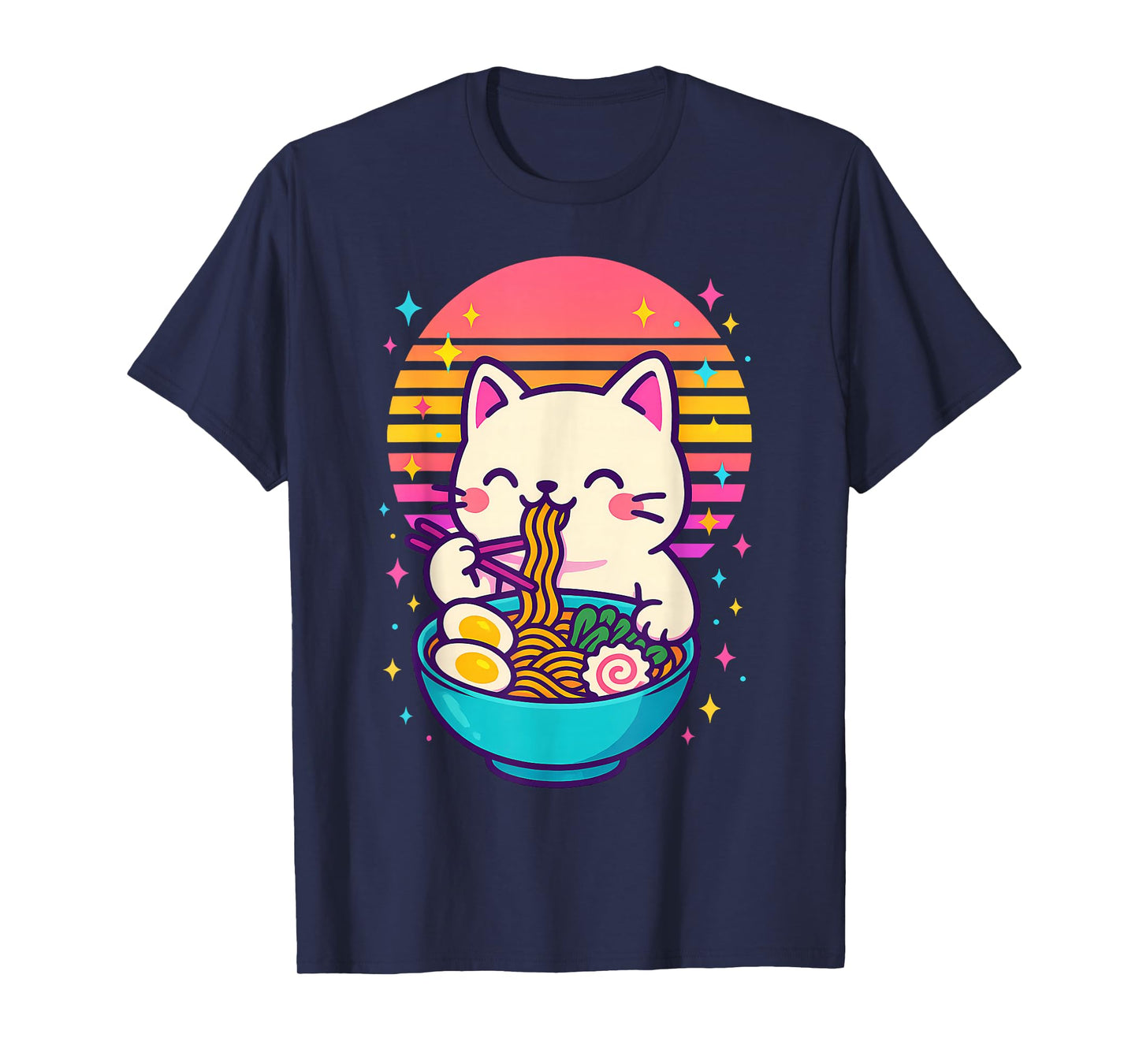 Anime Cat Eating Ramen Japanese T-Shirt
